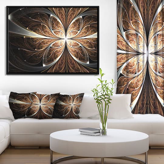 Designart - Fractal Flower Brown Black Digital Art
